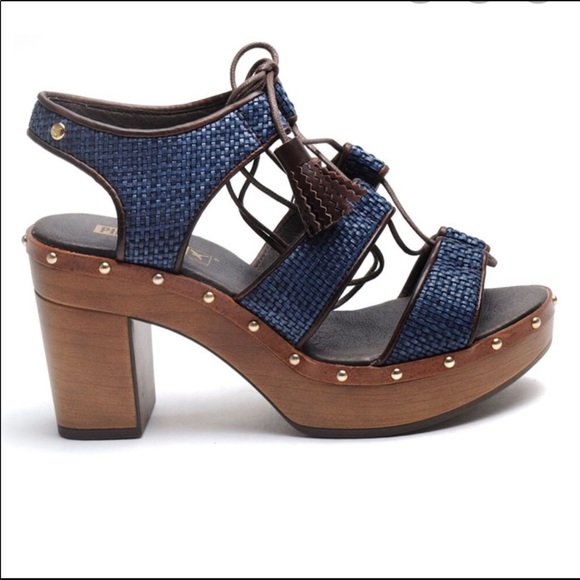 PIKOLINOS Sz 36 Blue Leather Stacked Heel Sandals - Picture 1 of 13